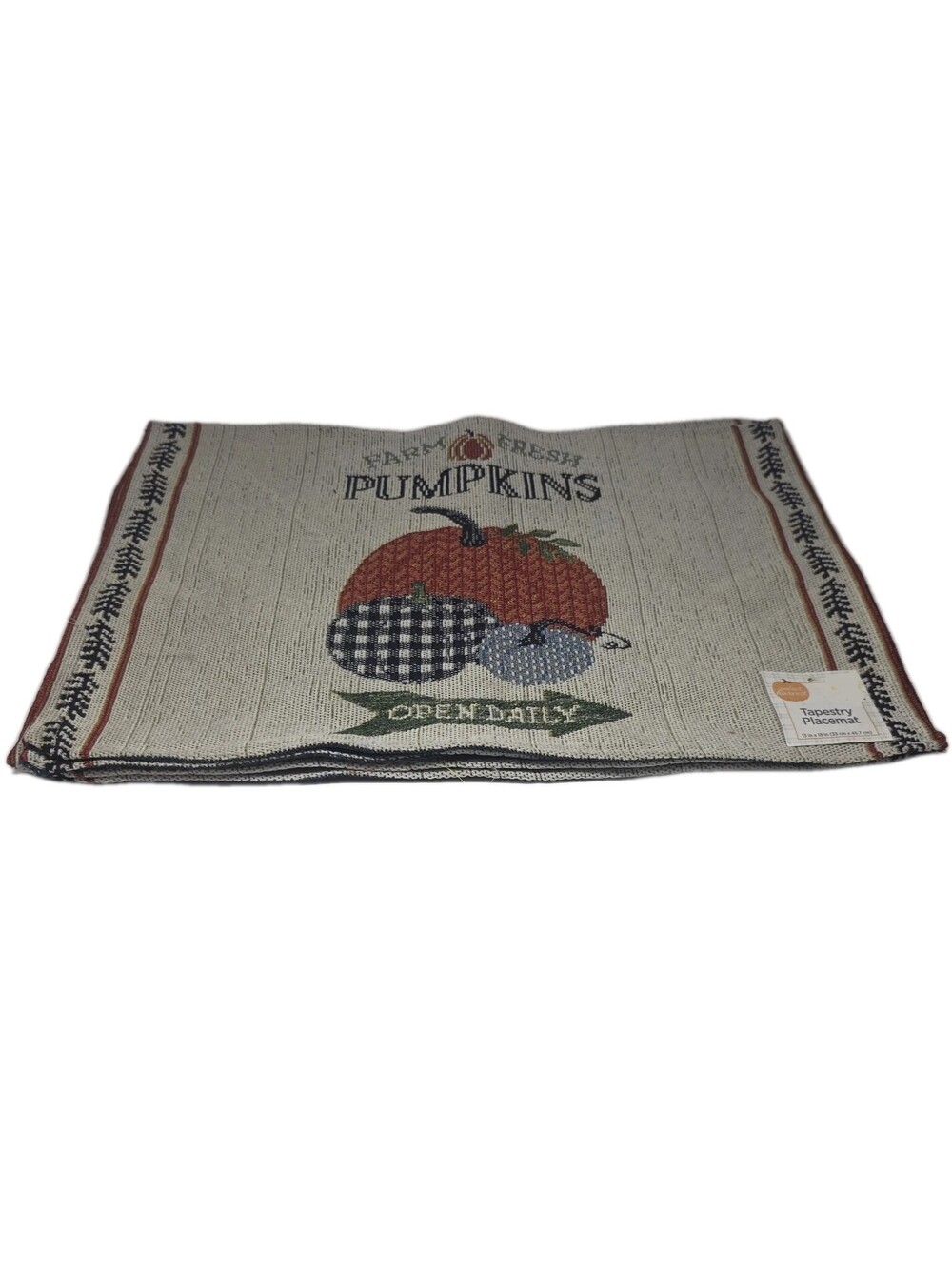 Set of 4 FARM FRESH PUMPKINS Autumn Placemats Thanksgiving Tapestry Style